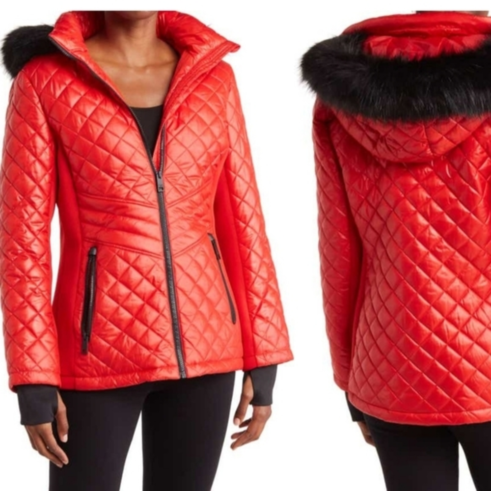 MICHAEL KORS Water-Resistant Faux Fur‎ Trim Hooded Quilted Jacket